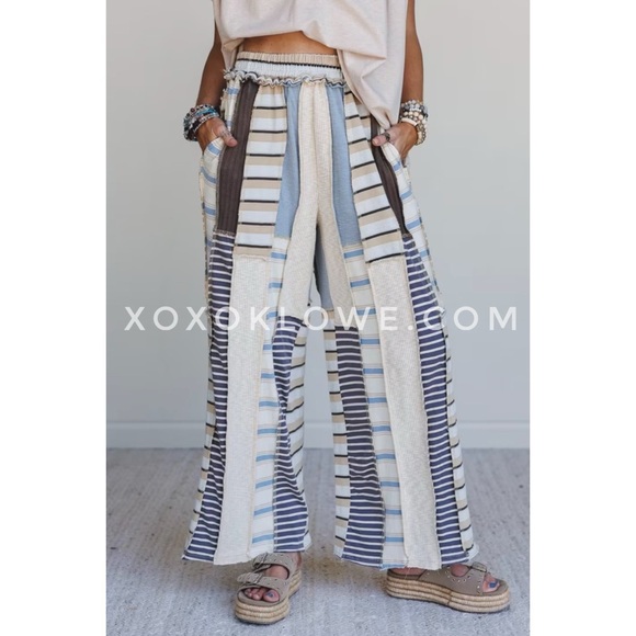 Oli & Hali Pants - Oli & Hali Cream Blue Multicolor Striped Pants